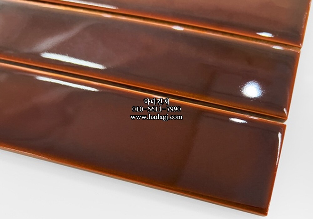 직사각 모자이크타일 45x195x7T 레드와인 유광 자기질타일 / 하다건재