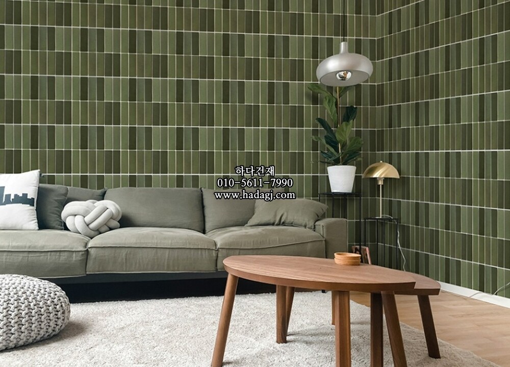 직사각 모자이크타일 45x145x7T 피스타치오 그린 무광 자기질타일 / 하다건재