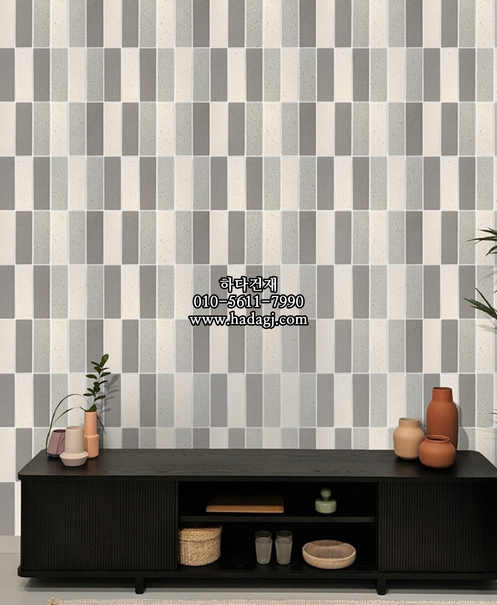 직사각 모자이크타일 45x145x7T 쿠키믹스 화이트그레이 무광 자기질타일 / 하다건재