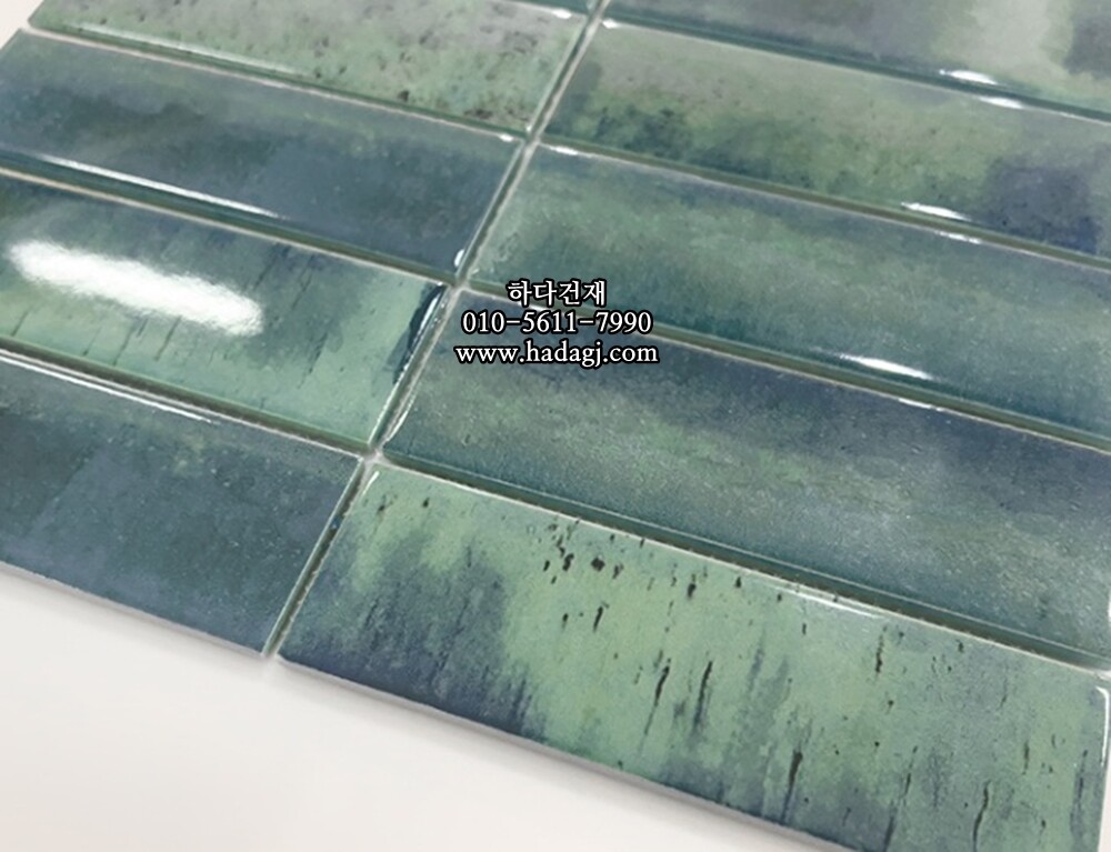 직사각 모자이크타일 45x145x7T 오션 블루 유광 자기질타일 OCEAN / 하다건재