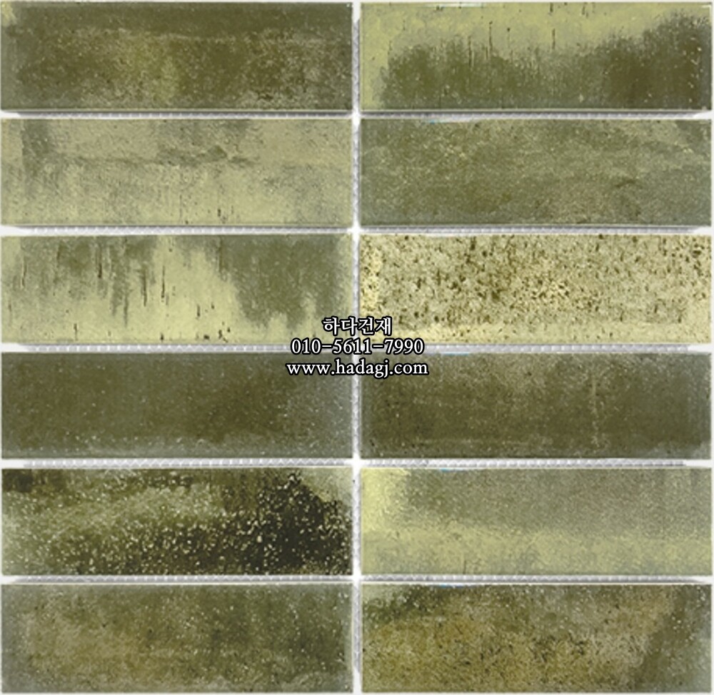 직사각 모자이크타일 45x145x7T 스웜프 올리브그린 유광 자기질타일 SWAMP / 하다건재