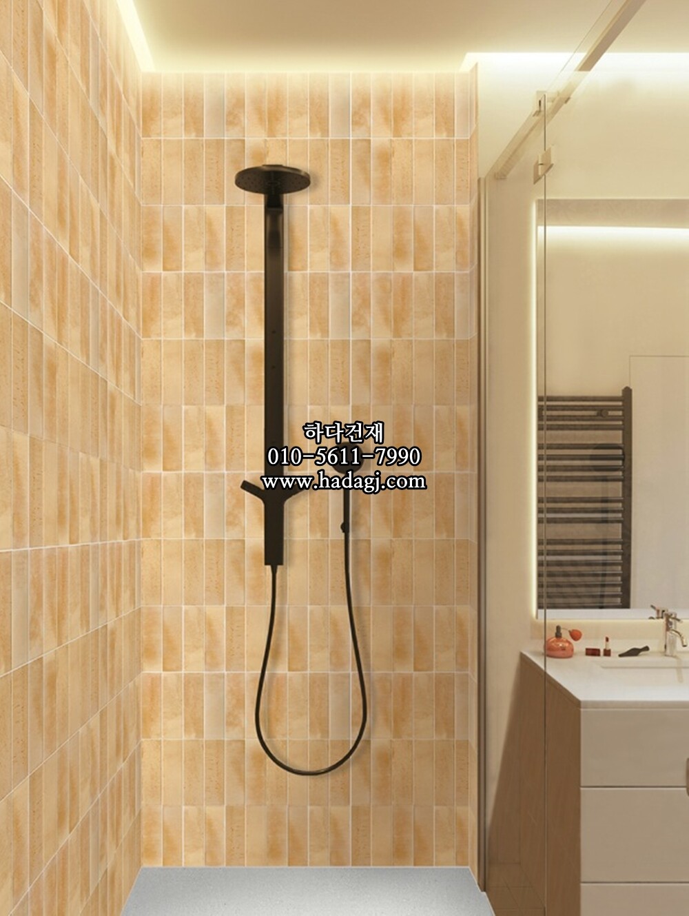 직사각 모자이크타일 45x145x7T 사하라 아이보리 유광 자기질타일 SAHARA / 하다건재