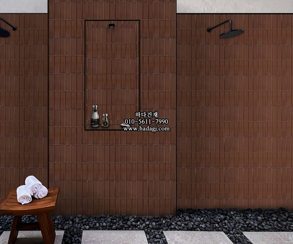 직사각 모자이크타일 45x145x7T 코코아 유광 자기질타일 BO145 / 하다건재