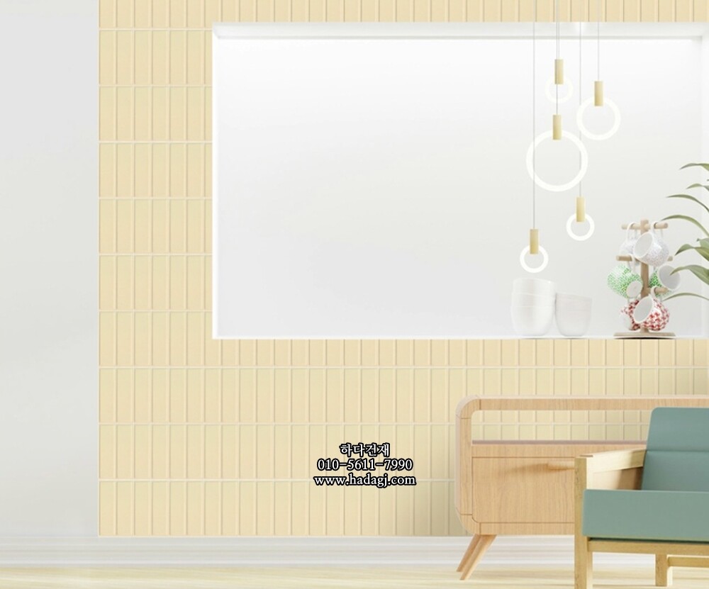 직사각 모자이크타일 45x145x7T 아이보리 유광 자기질타일 BO145 / 하다건재