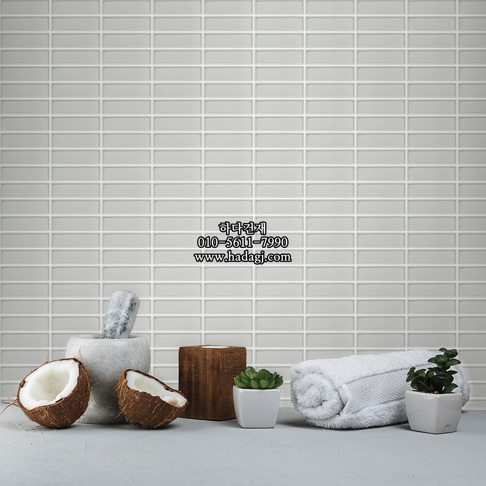 직사각 모자이크타일 45x145x7T 애쉬그레이 유광 자기질타일 BO145 / 하다건재