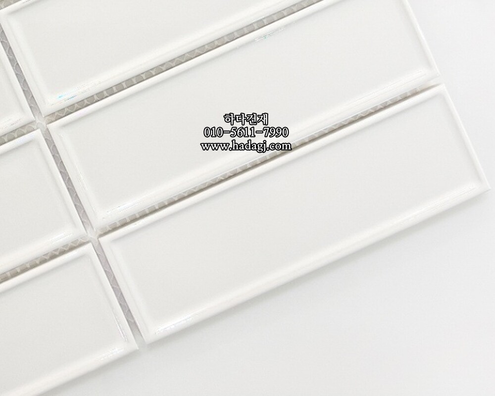 직사각 모자이크타일 45x145x7T 화이트 유광 자기질타일 BO145 / 하다건재