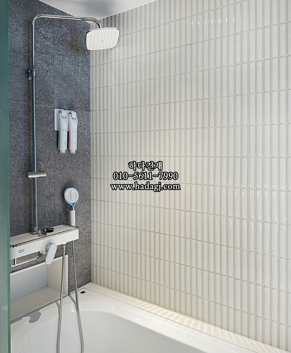 직사각 모자이크타일 32x145x8T 페퍼 화이트 유광 자기질타일 PEPPER / 하다건재