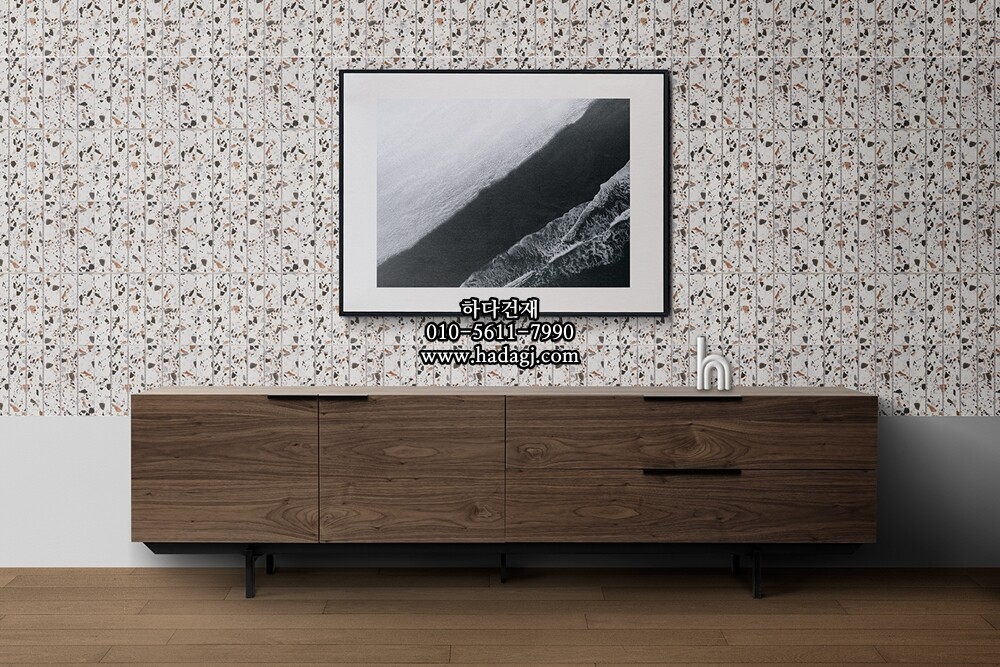 직사각 모자이크타일 32x145x7T 테라조 화이트 (그레이) 무광 자기질타일 / 하다건재