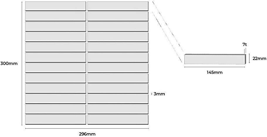 직사각 모자이크타일 22x145x7T 아틀란타 블루 유광 자기질타일 / 하다건재