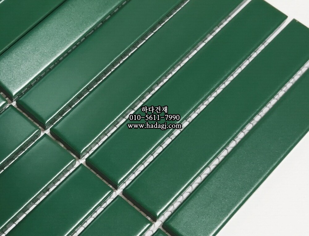 직사각 모자이크타일 22x145x7T 그린 무광 자기질타일 / 하다건재