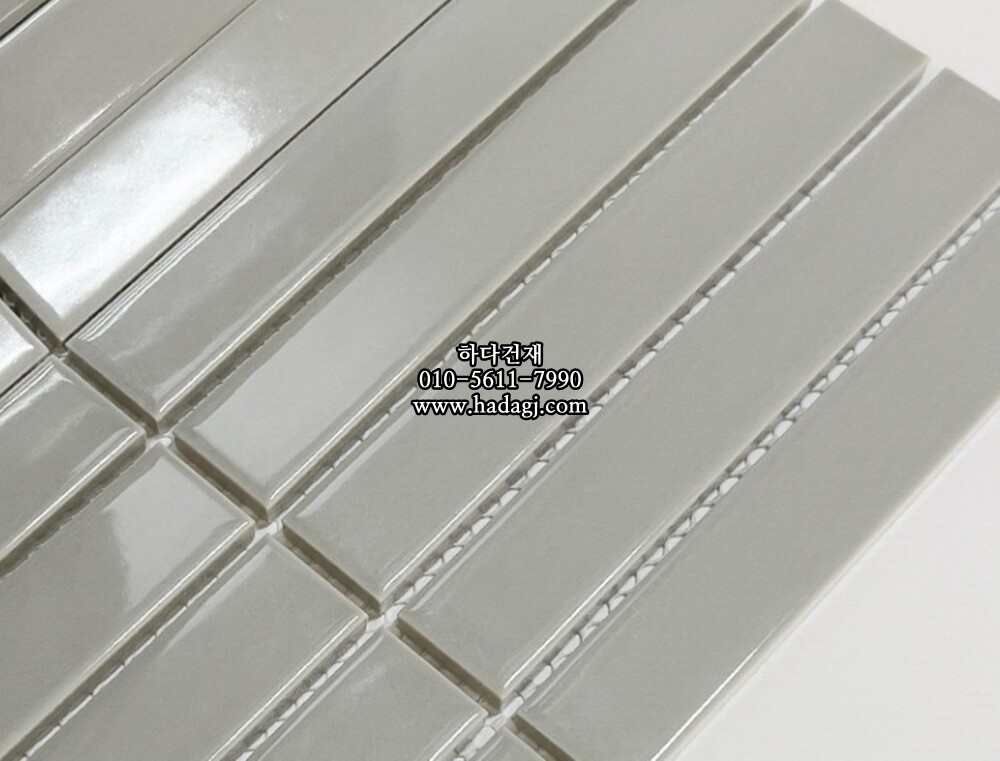 직사각 모자이크타일 22x145x7T 그레이 유광 자기질타일 / 하다건재