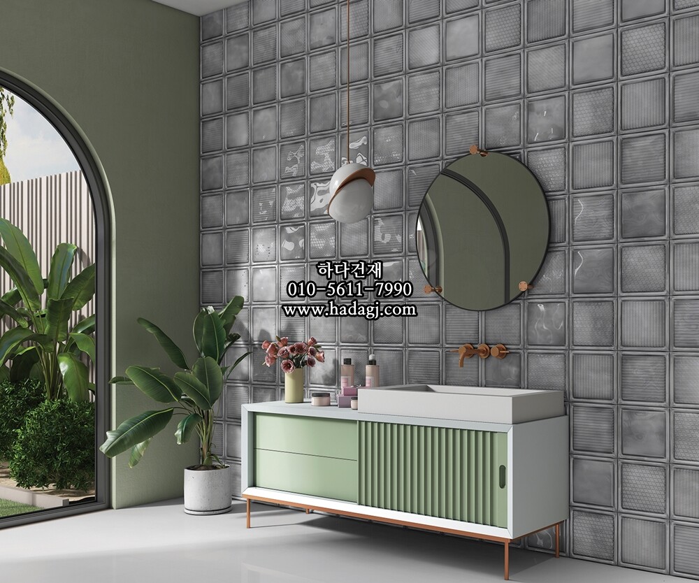 인도타일 200x200x8T 그레이 데코 도기질 세라믹타일 iceage / 하다건재