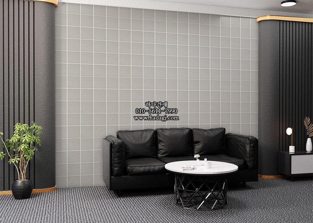 정사각 모자이크타일 97x97x6T 라이트그레이 무광 자기질타일 / 하다건재