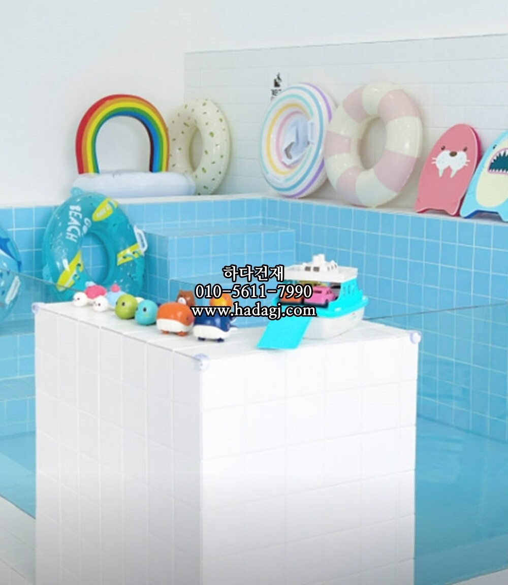 정사각 모자이크타일 97x97x6T 아쿠아블루 유광 자기질타일 / 하다건재