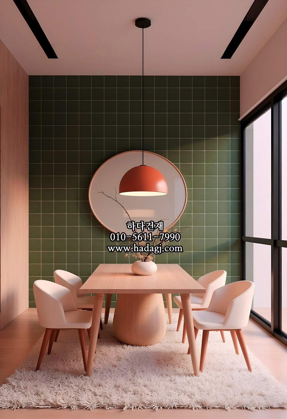 정사각 모자이크타일 97x97x6T 정글 그린 무광 자기질타일 / 하다건재