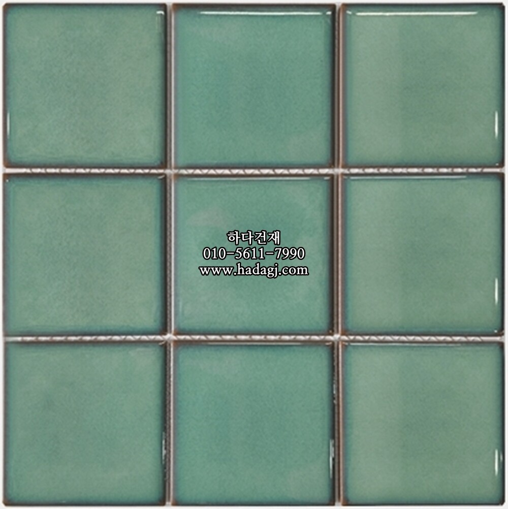 정사각 모자이크타일 97x97x6T 오팔 그린 유광 자기질타일 / 하다건재