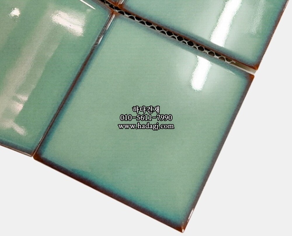 정사각 모자이크타일 97x97x6T 오팔 그린 유광 자기질타일 / 하다건재
