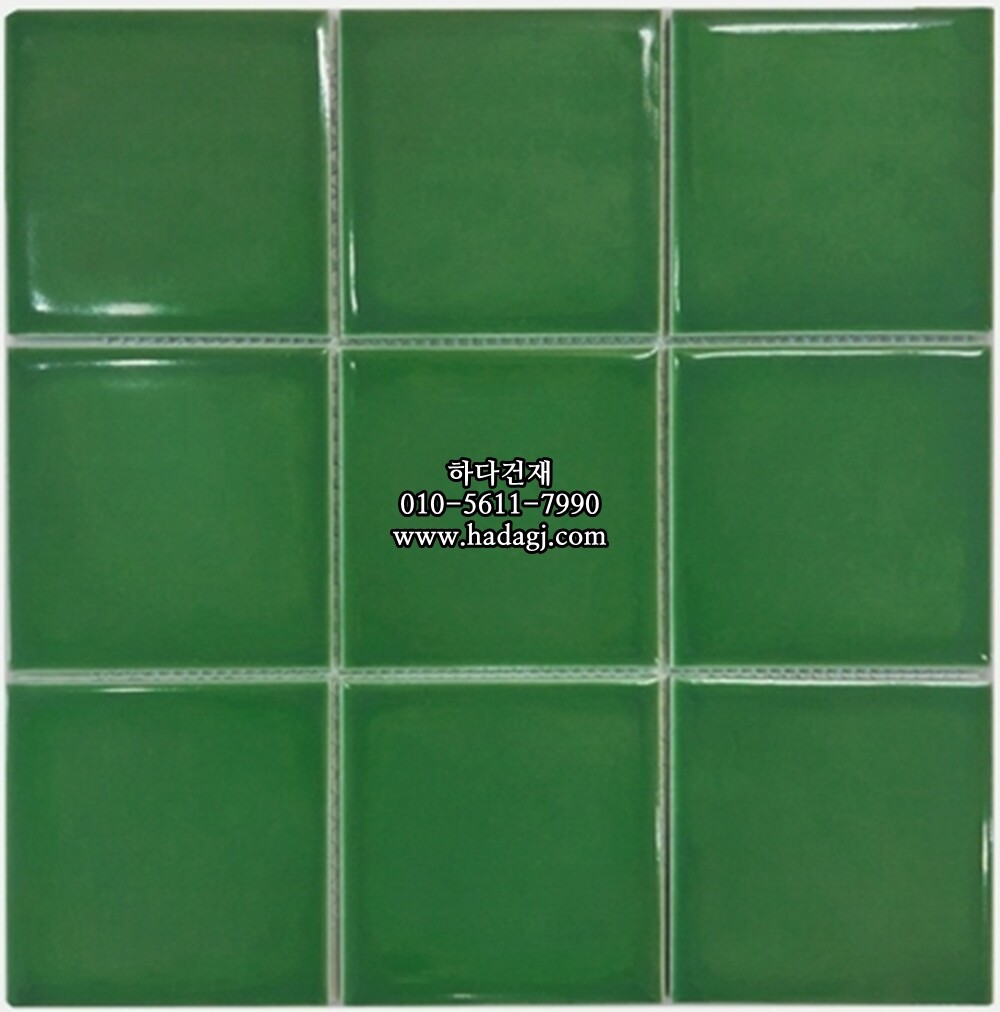정사각 모자이크타일 97x97x6T 포레스트 그린 유광 자기질타일 / 하다건재