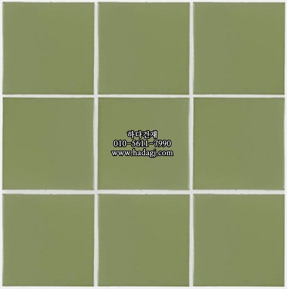 정사각 모자이크타일 97x97x6T 올리브 그린 무광 자기질타일 / 하다건재