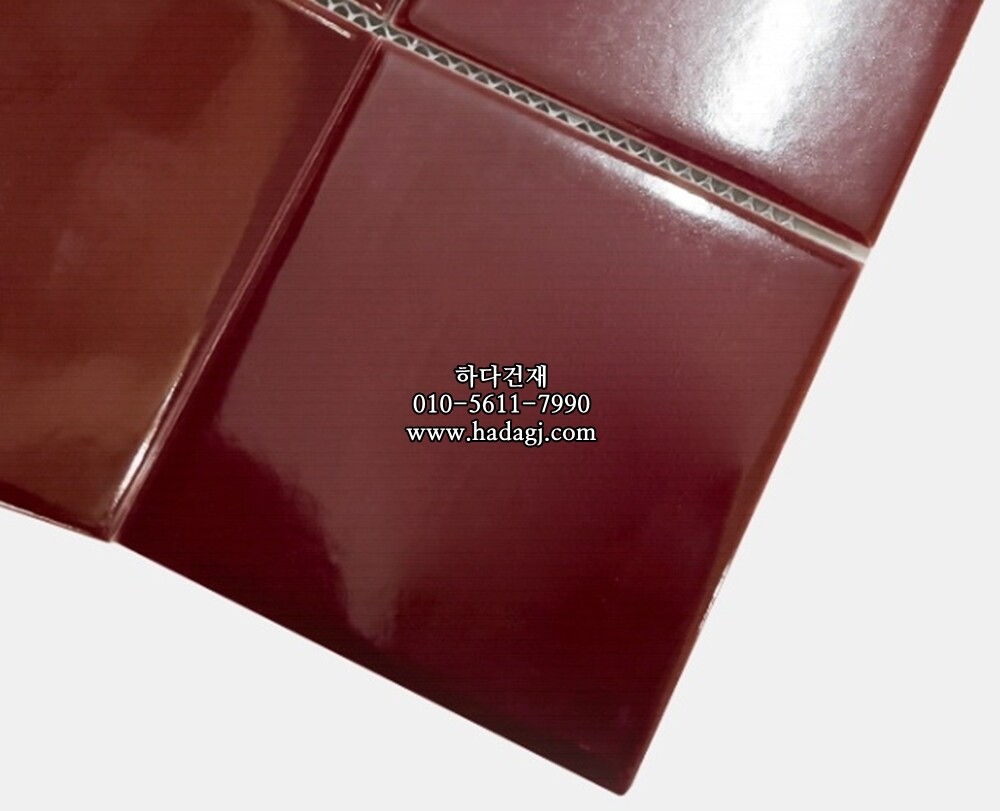 정사각 모자이크타일 97x97x6T 레드와인 유광 자기질타일 / 하다건재