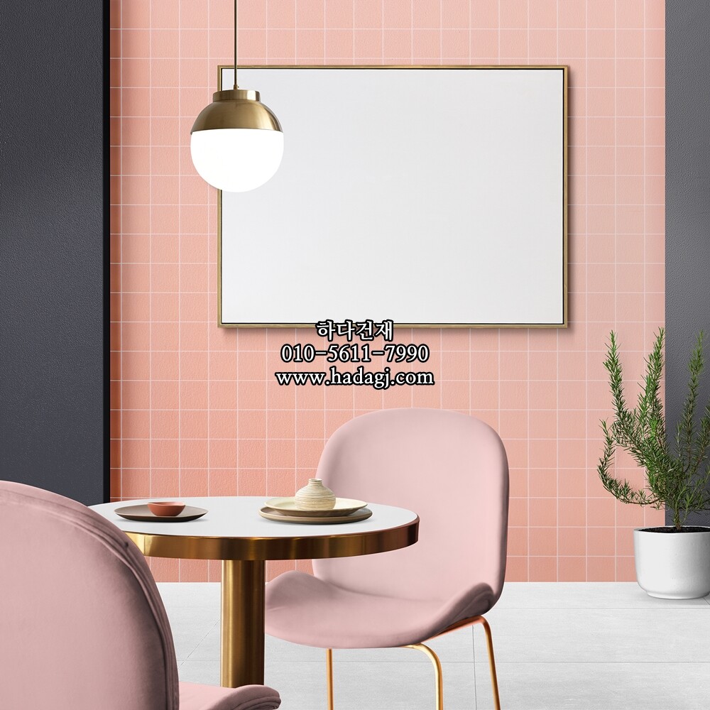 정사각 모자이크타일 97x97x6T 핑크 무광 자기질타일 / 하다건재