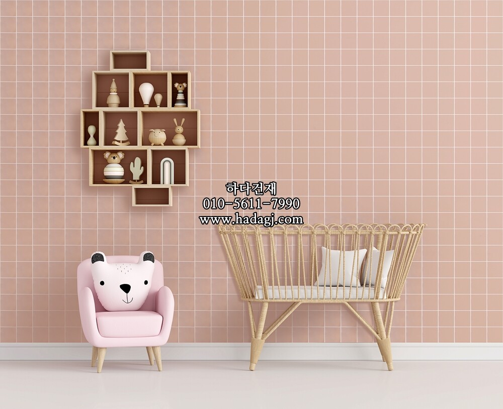 정사각 모자이크타일 97x97x6T 핑크 무광 자기질타일 / 하다건재