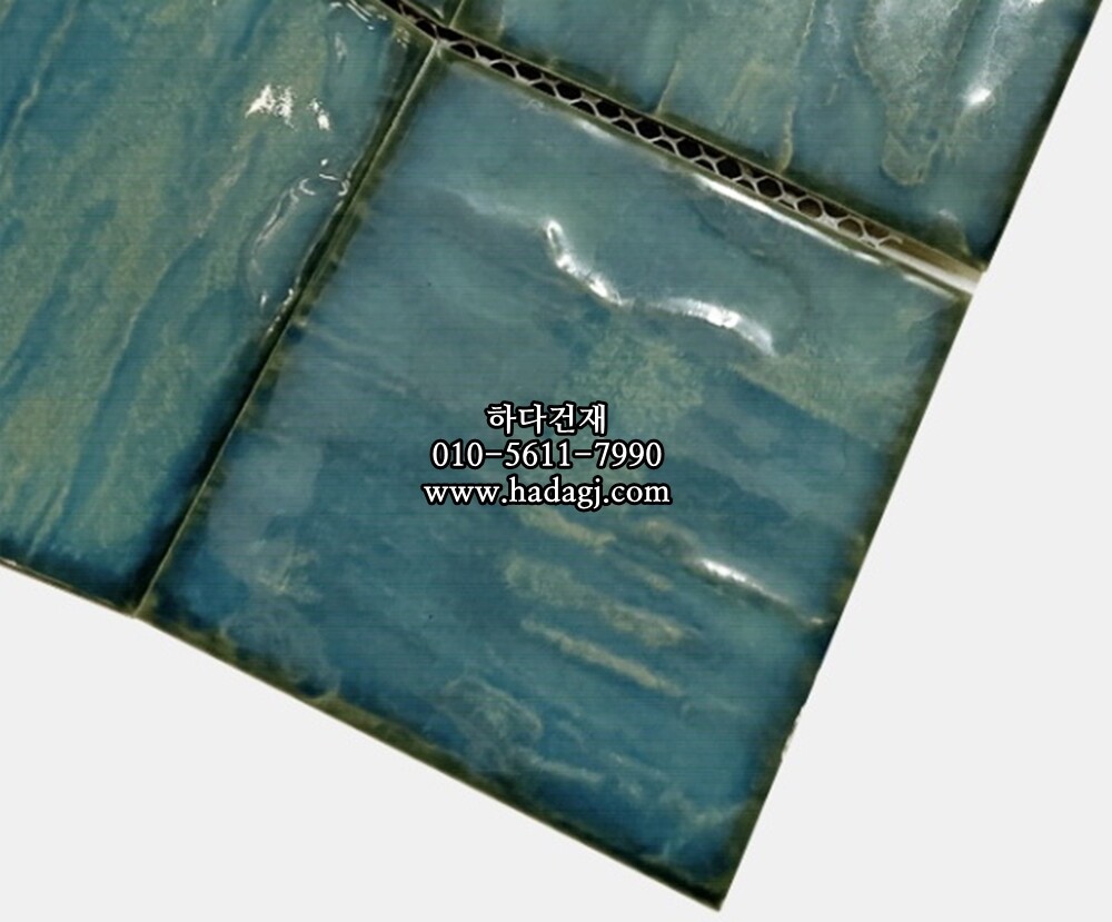 패턴 정사각 모자이크타일 97x97x6T 메디터레니안 블루 유광 자기질타일 MEDITERRANEAN / 하다건재