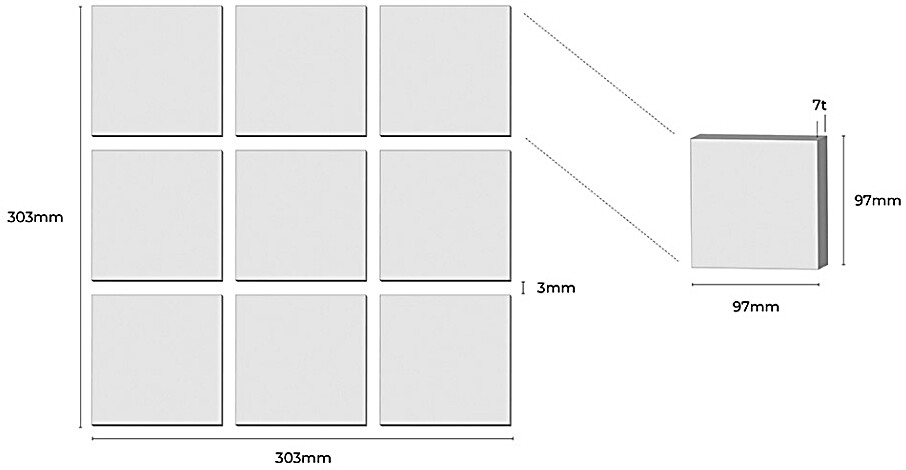 입체 정사각 모자이크타일 97x97x7T 스노우 아이보리 무광 자기질타일 SNOW / 하다건재