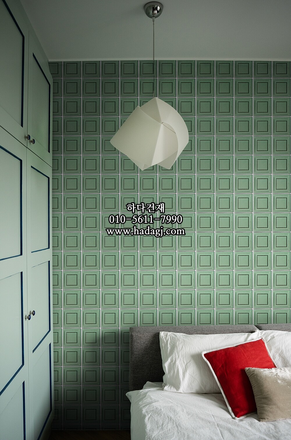 입체 정사각 모자이크타일 97x97x7T 가든 그린 무광 자기질타일 GARDEN / 하다건재