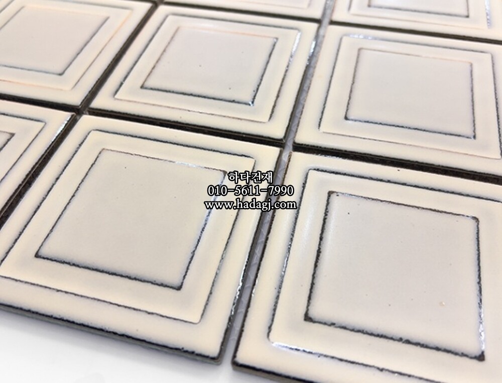 입체 정사각 모자이크타일 97x97x7T 스노우 아이보리 무광 자기질타일 SNOW / 하다건재
