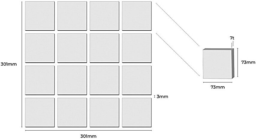 정사각 모자이크타일 73x73x7T 멜론 그린 무광 자기질타일 / 하다건재