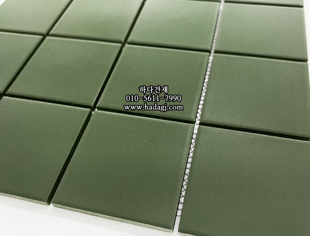 정사각 모자이크타일 73x73x7T 그린티 그린 무광 자기질타일 / 하다건재