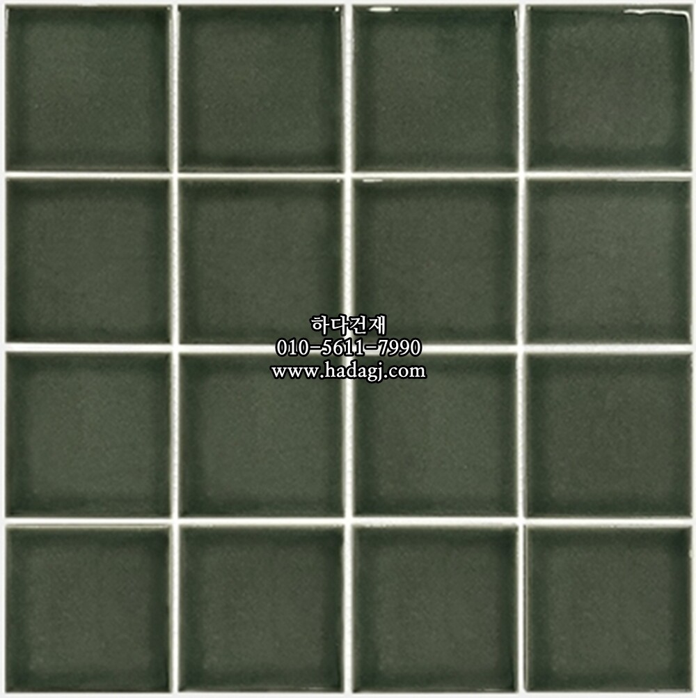 정사각 모자이크타일 73x73x7T 쑥 그린 유광 자기질타일 / 하다건재