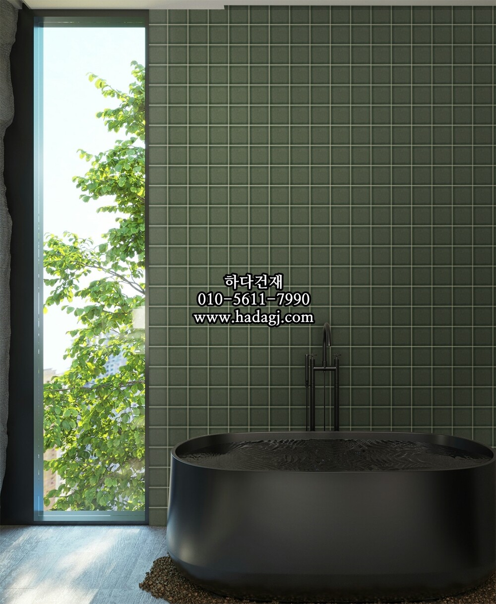정사각 모자이크타일 73x73x7T 쑥 그린 유광 자기질타일 / 하다건재