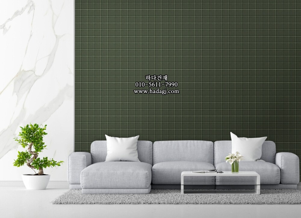 정사각 모자이크타일 73x73x7T 쑥 그린 유광 자기질타일 / 하다건재