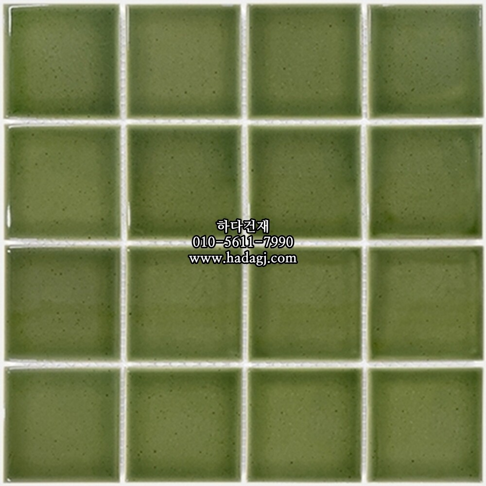 정사각 모자이크타일 73x73x7T 키위 그린 유광 자기질타일 / 하다건재