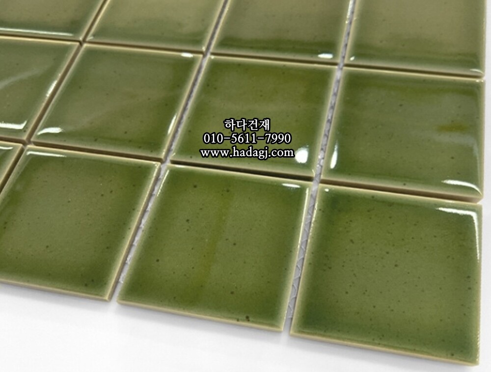 정사각 모자이크타일 73x73x7T 키위 그린 유광 자기질타일 / 하다건재