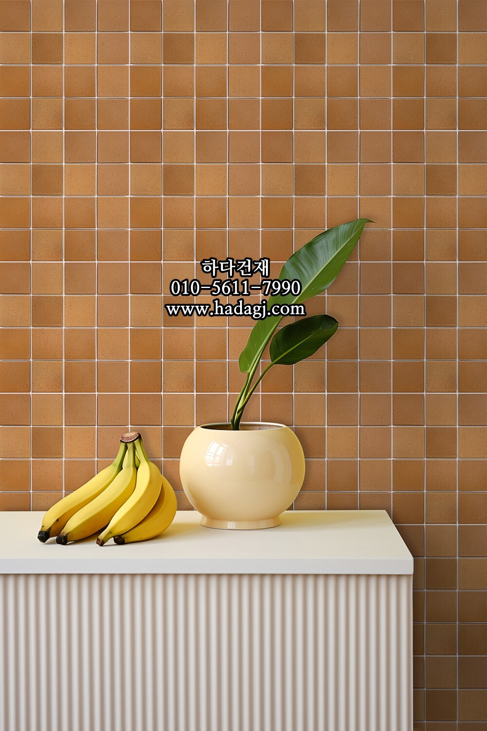 정사각 모자이크타일 73x73x7T 카라멜 브라운 무광 자기질타일 / 하다건재