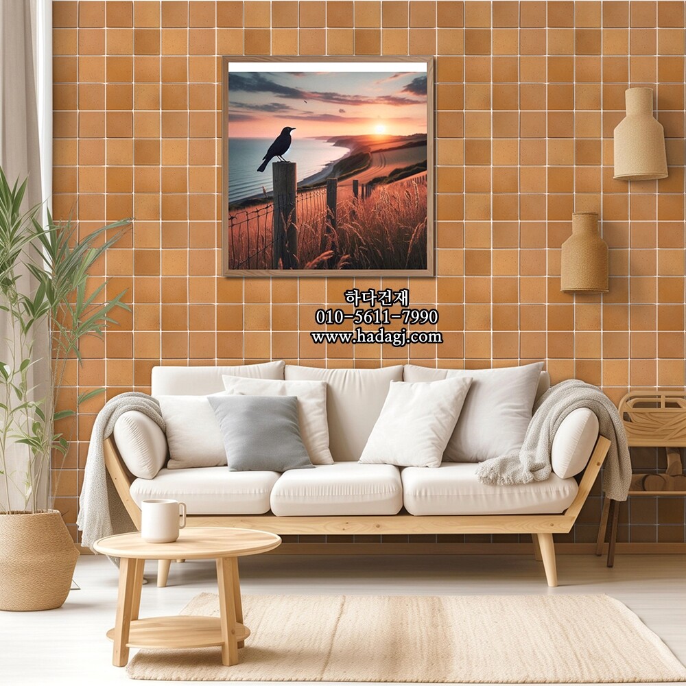 정사각 모자이크타일 73x73x7T 카라멜 브라운 무광 자기질타일 / 하다건재