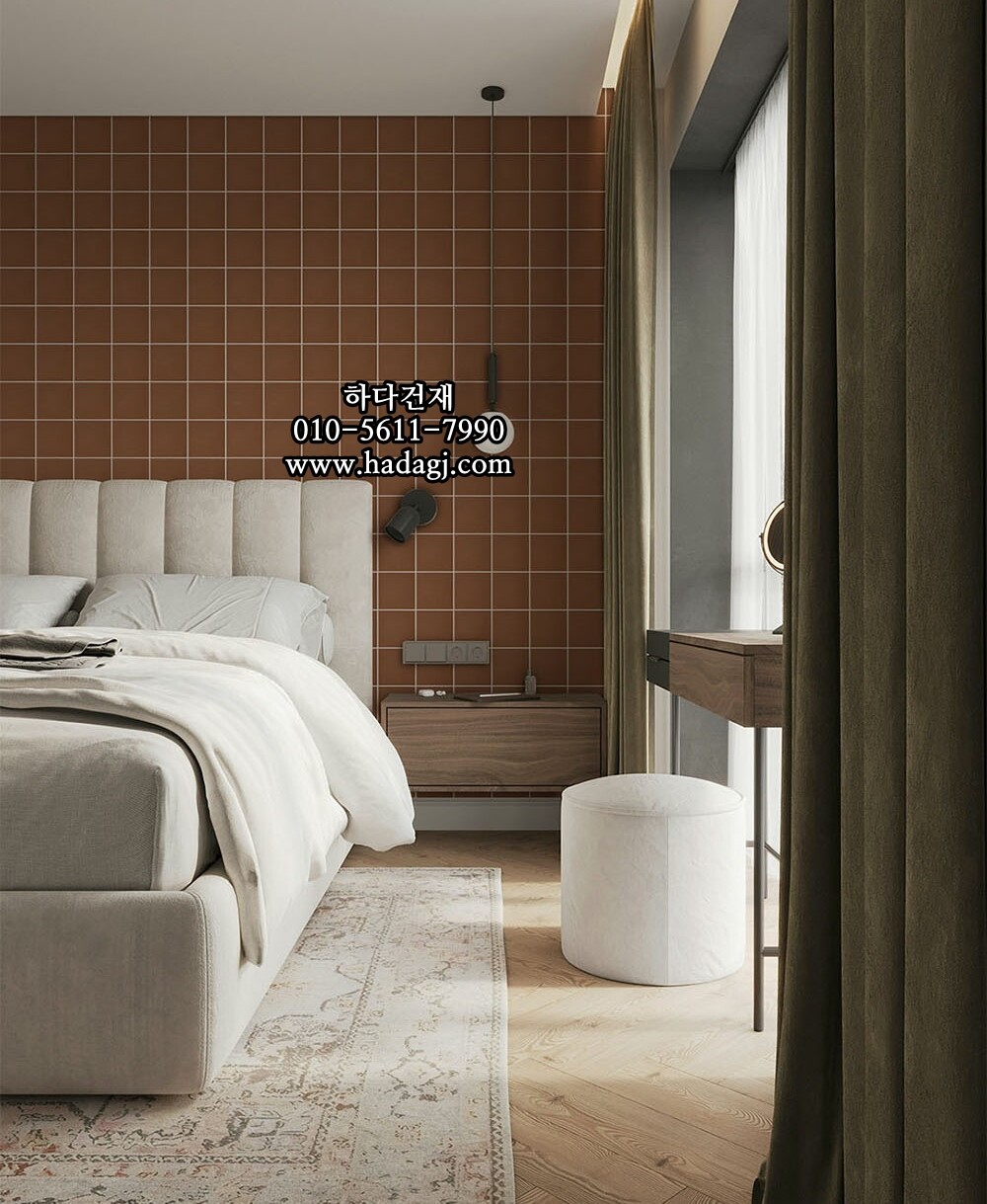 정사각 모자이크타일 73x73x7T 초코 브라운 무광 자기질타일 / 하다건재