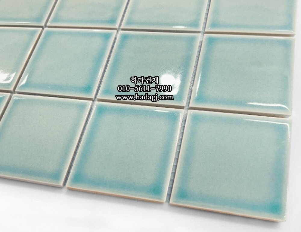 정사각 모자이크타일 73x73x7T 소다 블루 유광 자기질타일 / 하다건재