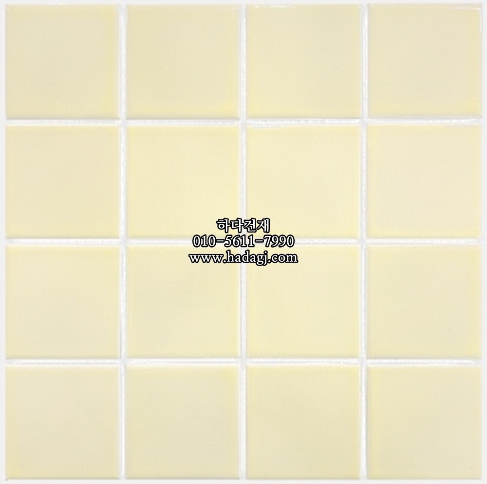 정사각 모자이크타일 73x73x7T 라떼 아이보리 유광 자기질타일 / 하다건재