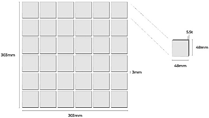 정사각 모자이크타일 48x48x5.5T 캐리비안 블루 무광 자기질타일 CARIBBEAN / 하다건재