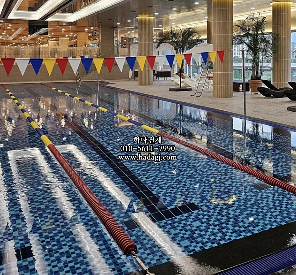 정사각 모자이크타일 48x48x6T 믹스블루 유광 자기질타일 / 하다건재