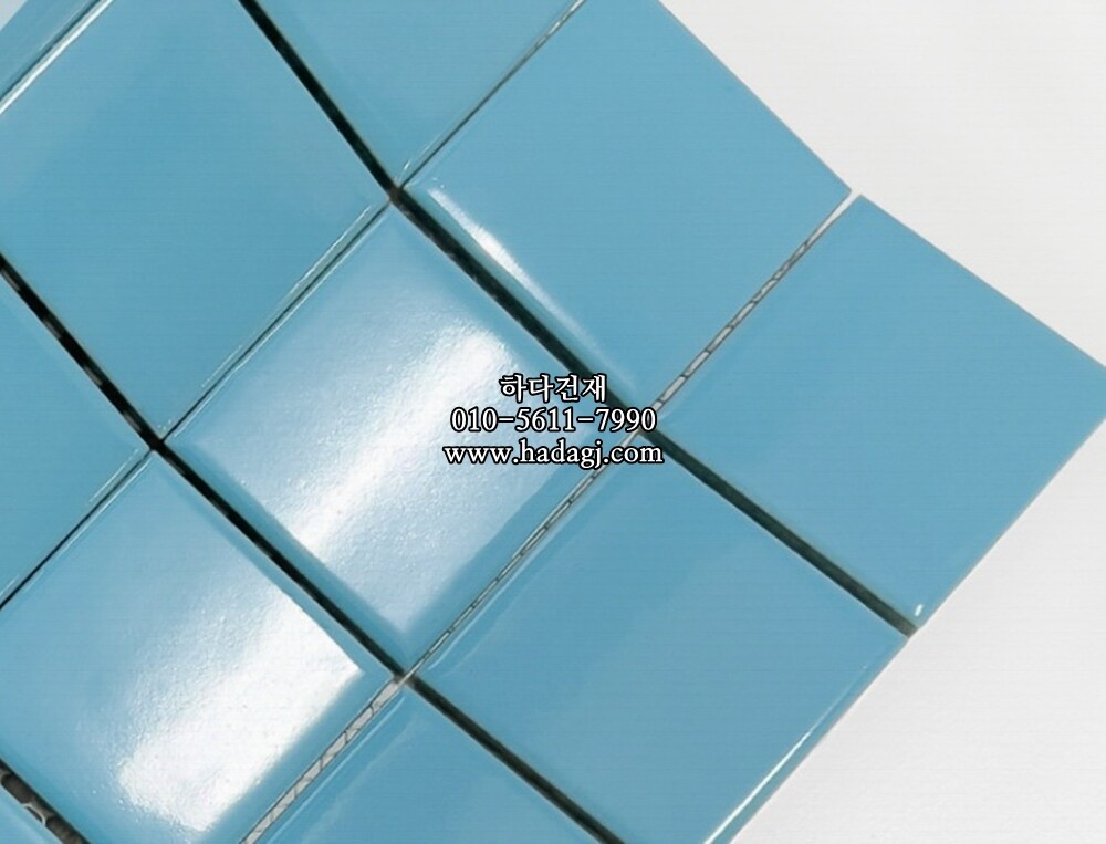 정사각 모자이크타일 48x48x6T 아쿠아블루 유광 자기질타일 / 하다건재