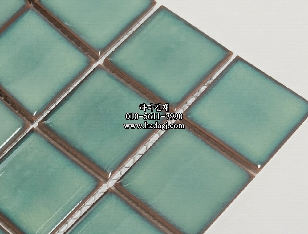 정사각 모자이크타일 48x48x6T 오팔 그린 유광 자기질타일 / 하다건재