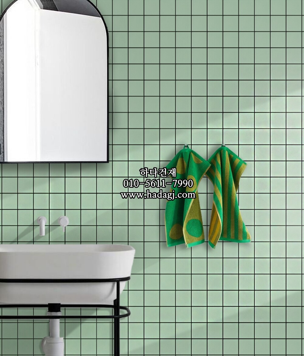 정사각 모자이크타일 48x48x6T 민트 무광 자기질타일 / 하다건재
