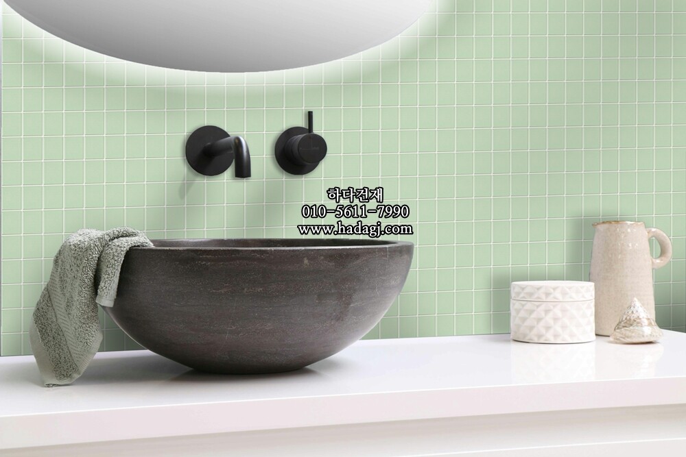 정사각 모자이크타일 48x48x6T 민트 무광 자기질타일 / 하다건재