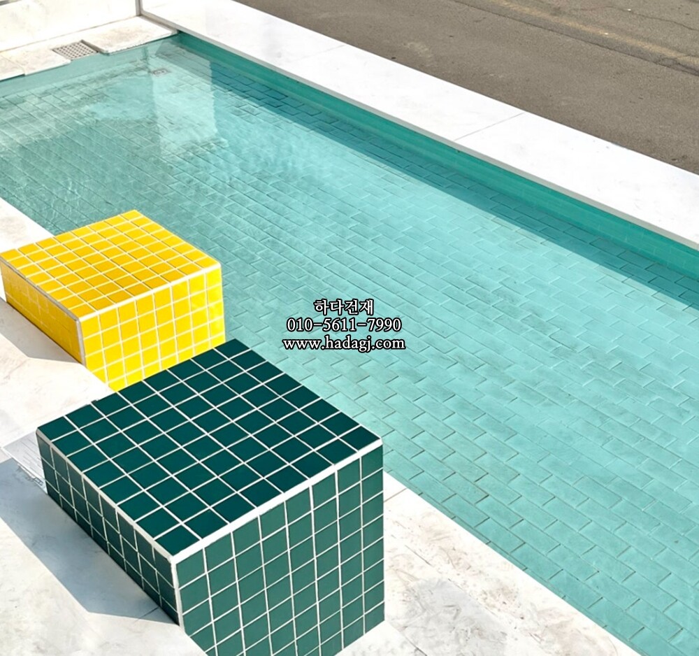 정사각 모자이크타일 48x48x6T 옐로우 노랑 무광 자기질타일 / 하다건재
