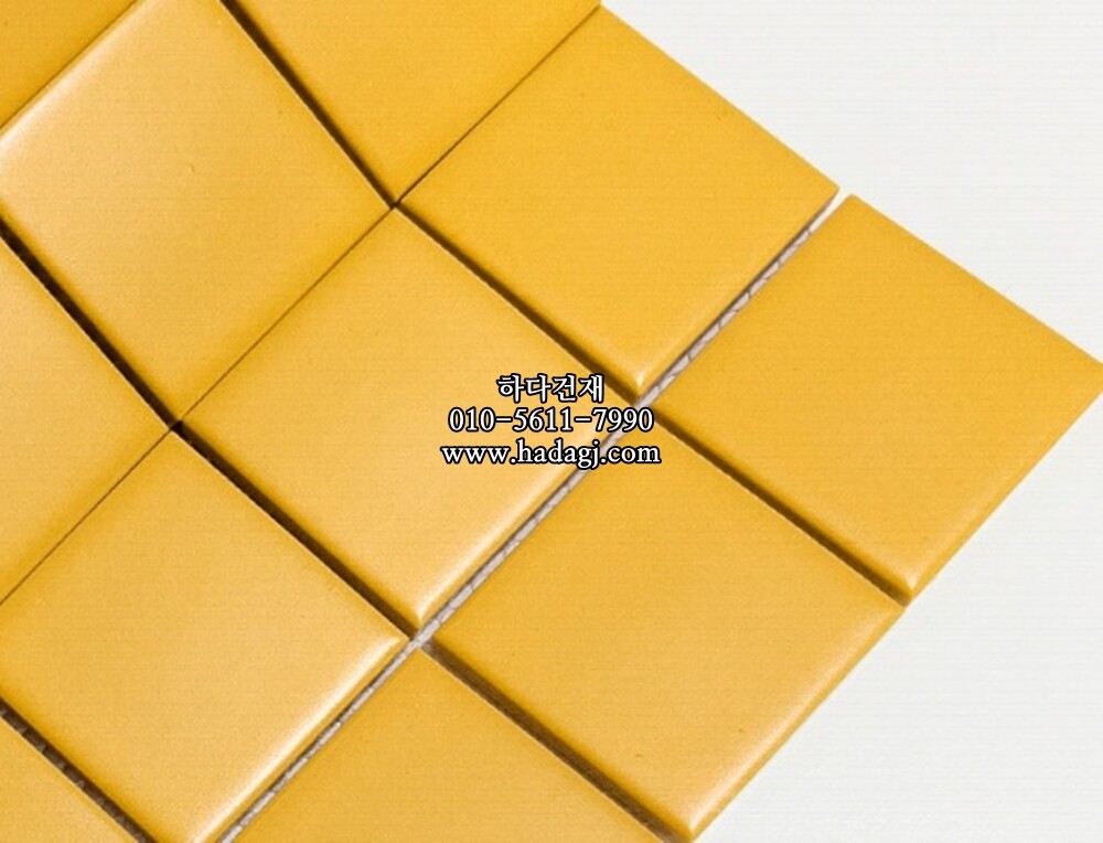 정사각 모자이크타일 48x48x6T 옐로우 노랑 무광 자기질타일 / 하다건재